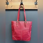Coach F11396 Hampton Gallery Red Leather Tote Contrast White Stitch Handbag Photo 1