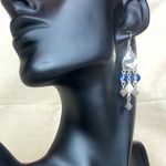 MICHAEL DAWKINS Starry Night Blue Topaz Cultured Pearl Sterling Silver Earrings Photo 0