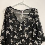 Candie's  Black White Butterfly Print Sheer Short Sleeve Cold Shoulder Y2K Blouse Photo 2