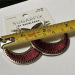 BaubleBar Sugar Fix  Pierced Earrings Gold Tone Maroon Red Half Moon Hoop NWT Photo 4