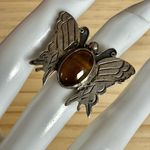 Vintage Taxco Sterling Silver Butterfly Ring w/ Tiger’s Eye – Signed JSS Photo 0