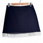 House of Harlow Black Mini Skirt Faux Pearl Beads Women’s 4 Fringe Stretch Photo 0