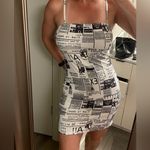 SheIn Newspaper print bodycon fitted mini dress white black Small Photo 1