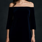 Vince Camuto  Blue Velvet Off-Shoulder Mini Dress S Goth Witchy Vampy Boho Photo 0
