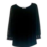 89th and Madison Women's Black Top Small Petite Sheer 3/4 Sleeves Blouse Tunic Photo 0