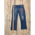 ZARA BASIC 1975 DENIM Women's Blue Flamingo Embroidered Distressed Jeans Size 30 Photo 5