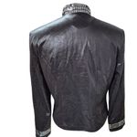 80s Vtg Farouche Jacket Black Silver Mirror Trim Zip Up Wet Look Polyester Sz 6 Photo 2