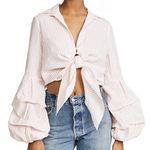 NWT Petersyn Silvia Long Sleeve Cotton Cropped Top w/ Bell Sleeves, Roses‎ Pink Size M Photo 15