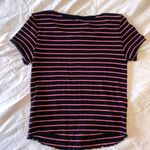 Garage  Baby Tee Red White Navy Blue Stripe Ribbed 90s Inspired Lettuce Hem Small Photo 4