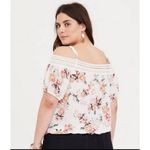 Torrid  Women 2X Floral Cold Shoulder Cropped Crochet Trim White Top Casual Girly Photo 1