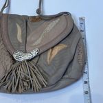Sharif Crossbody Purse Snap Closure Tassel Leather Snakeskin EUC Gray Beige Photo 8