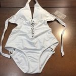 NWT Womens Ashley Graham Cutout Halter sexy lace up monokini one piece size 6 White Photo 0
