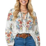 Sundance VTG 1990s–2000s  White Embroidered Modal Peasant Blouse M Photo 0