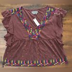 Anthropologie By  Short Sleeve Top Embroidered NWT $98 Medium SOFT Photo 3