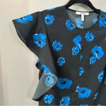 Derek Lam  10 Crosby Blouse Black and Blue Floral Print Ruffle Sleeve Size 0 Photo 4