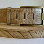 Tan Beige Textured Vegan Leather Wide Golden Buckle Belt Size Large Photo 0