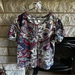 Christopher & Banks paisley floral print t shirt large red blue cream Photo 0