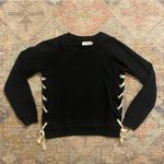 Sincerely Jules Side Lace Up Crewneck Sweatshirt in Black Photo 5