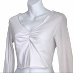 SheIn Lettuce Edge Ruched Long Sleeve Baby Tee Crop Top White Large Photo 3