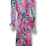 ACEVOG Floral Tropical Sheer Maxi Long Sleeve Dress XXL Blue Photo 0