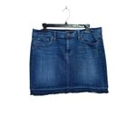 Ann Taylor LOFT Denim Mini Skirt 10 Dark Wash Stretch Raw Hem Jean Frayed Casual Photo 1