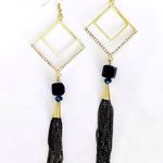 Gold Diamond & Black Chain tassel dangle earrings Photo 0