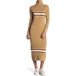 Free People Tan Brown Long Sleeve Sport Stripe Sweater Dress Midi Ribbed size XS Photo 9