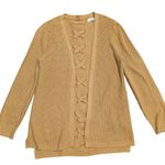 Pinque Cardigan Sweater M Medium Mustard Lace Up Back Yellow Gold Long Tunic Photo 0