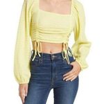 Sophie Rue  Top Womens Small Yellow Long Sleeve Cropped Ruched Square Neck Blouse Photo 0