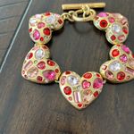 Oscar de la Renta  Gold Heart Bracelet with Pink and Red Gems Photo 6