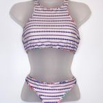 Adore Me Small Reverse Bikini High Neck Sport Top Scrunch Butt Bottom Pink/Blue Photo 5
