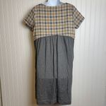 J Jill short sleeve ponte knit grey camel plaid shift dress size small N49 Tan Photo 3