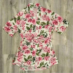 Show Me Your Mumu  White Pink Floral Open Front Tie Short Sleeve Robe One Size OS Photo 0