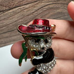 Panda Bear In Red Hat Brooch Pin Rhinestone & Enamel Scarlett O’Hara Gold Photo 2