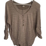 We The Free  People Beach Haven Striped Henley Top Beige Buttons W-296 Sz XS Photo 0