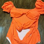 One Piece Orange Puff Sleeve  Swimsuit Photo 2