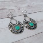 Vintage Clip On Earrings Extra Large Boho Dangle Sea Green Photo 2