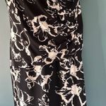 Evan Picone  14 P Black White V Neck Side Tie Ruched Dress Abstract Floral Modern Photo 3