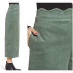 BP Nordstrom Size XS Green Scallop Waist Wide Leg Corduroy Crop Pants Cords Pant Photo 2
