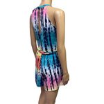 Derek Heart  Tie Dye Criss Cross High Neck Keyhole Tie Belted Shorts Romper Large Photo 4