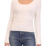 BAGATELLE COLLECTION Women's Ivory Scallop Neck Ribbed Flare Sleeve Sweater XL White Photo 0