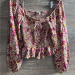 Patrons of Peace  Smoked Peasant Blouse Medium Floral Balloon Sleeves Bohemian Photo 0