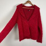 TEY ART Cardigan Sweater Womens Large Red One Button Collar Alpaca Wool Peru L Photo 5