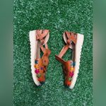 Brown Floral Embroidered Women's Leather Mexican Huarache Sandals Size 6 Photo 3