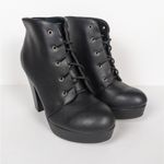 Bonnibel Black Heeled Lace Up Platform Ankle Booties Faux Leather Women's 9 Photo 1