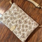 Anthropologie NWOT Crossbody Bag Woven Fabric Beige Sable Animal Graphic Clutch Photo 5