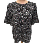 Loft  Black Ditsy Floral Blouse Ruffle Romantic Cottagecore Peasant Dainty Photo 0