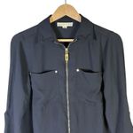 Michael Kors Zip Front Blouse Womens S Black Long Sleeve Gold Hardware Career Photo 1