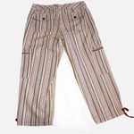 IZOD  Striped Cargo Pants Size 6 Cropped Maroon Green Khaki Beige Photo 1