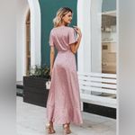 Simplee Apparel Pink blush leopard animal print satin true wrap maxi dress size medium Photo 2